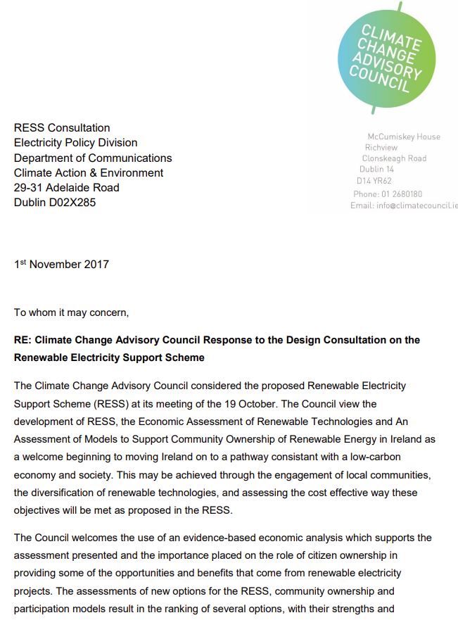 Council response to the consultation on the Renewable Electricity Support Scheme